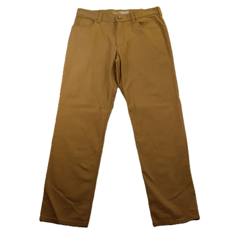 Carhartt Mens 34x32 Canvas Work Pants Brown Rugged Flex Relaxed Fit BN2517-M